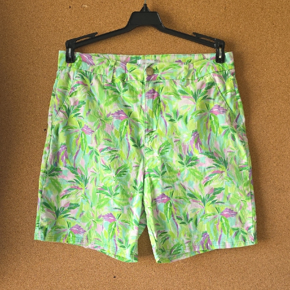 Stella Parker Cotton Tropical Leaf Print Stretch Bermuda Shorts Size 8 Coastal